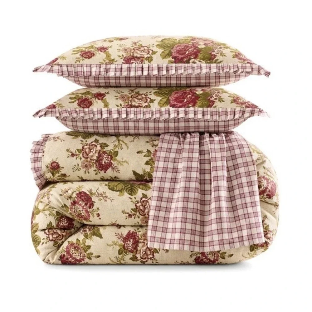 Waverly Laurel Springs Parchment Queen Comforter 4 pc Set Shams Bedskirt Floral